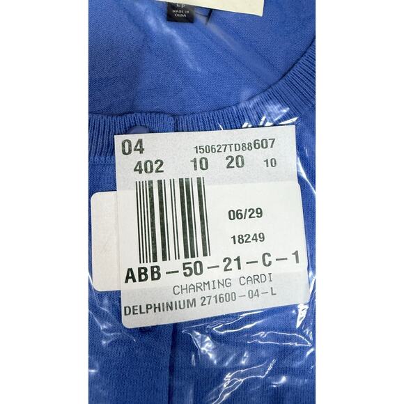 Talbots Charming Cardigan Pima Cotton Delphinium Blue Petite PL NWT - Picture 3 of 5